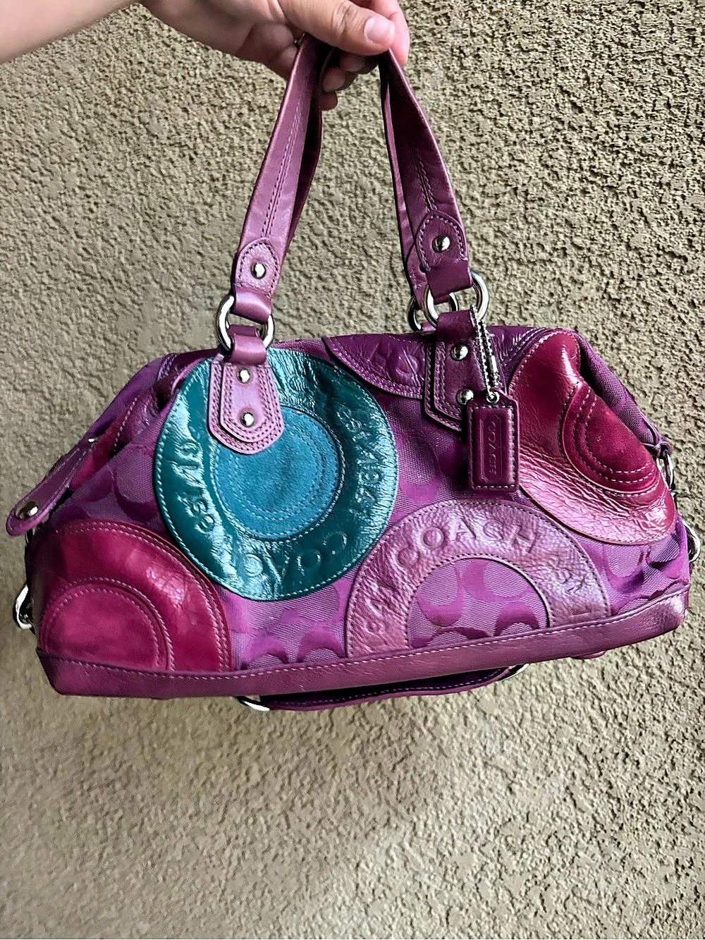 Coach Ashley Patchwork Satchel in Pink & Blue